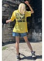 Madmext Women's Yellow Back Printed Oversize Round Neck Women's T-Shirt