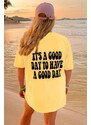 Madmext Women's Yellow Back Printed Oversize Round Neck Women's T-Shirt