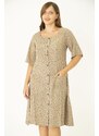 Şans Women's Plus Size Mink Weave Viscose Fabric Front Button and Pocket Dress