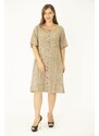 Şans Women's Plus Size Mink Weave Viscose Fabric Front Button and Pocket Dress