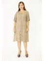 Şans Women's Plus Size Mink Weave Viscose Fabric Front Button and Pocket Dress