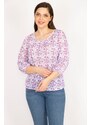 Şans Women's Lilac Plus Size Blouse with Elastic Detailed Collar and Hem