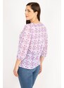 Şans Women's Lilac Plus Size Blouse with Elastic Detailed Collar and Hem