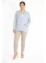 Şans Women's Blue Plus Size Single Button Unlined Pocket Cardigan