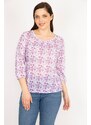 Şans Women's Lilac Plus Size Blouse with Elastic Detailed Collar and Hem