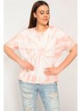 Şans Women's Plus Size Salmon Batik Patterned Blouse with Lace Detail around the Arms