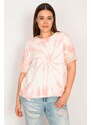 Şans Women's Plus Size Salmon Batik Patterned Blouse with Lace Detail around the Arms