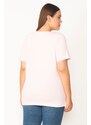 Şans Women's Plus Size Pink V-Neck Oversize Basic T-Shirt