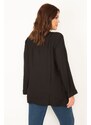 Şans Women's Plus Size Black Embroidery Detail Collar Laced Blouse