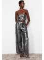 Trendyol Anthracite Crop Metallic Look Bustier