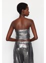 Trendyol Anthracite Crop Metallic Look Bustier