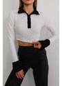 BİKELİFE Women's White Polo Neck Buttoned Crop Blouse
