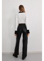 BİKELİFE Women's White Polo Neck Buttoned Crop Blouse