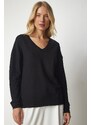 Happiness İstanbul Women's Black V-Neck Knitwear Blouse