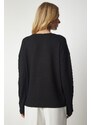 Happiness İstanbul Women's Black V-Neck Knitwear Blouse