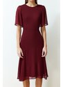 Trendyol Burgundy Skirt Flounce Chiffon Lined Midi Woven Dress