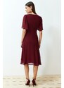 Trendyol Burgundy Skirt Flounce Chiffon Lined Midi Woven Dress