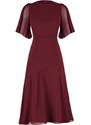 Trendyol Burgundy Skirt Flounce Chiffon Lined Midi Woven Dress