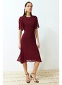 Trendyol Burgundy Skirt Flounce Chiffon Lined Midi Woven Dress