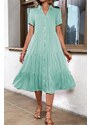 Madmext Mint Green Shirt Collar Long Dress