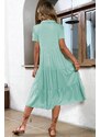 Madmext Mint Green Shirt Collar Long Dress