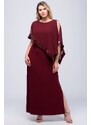 Şans Women's Plus Size Claret Red Chiffon And Sequin Detailed Evening Dress