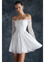 Trendyol Bridal White Waist Opening/Skater Lining Agraphed Chiffon Wedding/Nikah Elegant Evening Dress