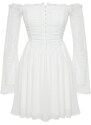 Trendyol Bridal White Waist Opening/Skater Lining Agraphed Chiffon Wedding/Nikah Elegant Evening Dress