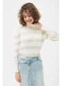 Lafaba Women's Beige Turtleneck Striped Knitwear Sweater