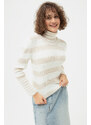 Lafaba Women's Beige Turtleneck Striped Knitwear Sweater