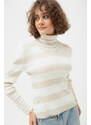 Lafaba Women's Beige Turtleneck Striped Knitwear Sweater