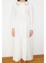 Trendyol Ecru Collar Embroidered Half Pat Linen Look Woven Dress