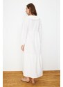 Trendyol Ecru Collar Embroidered Half Pat Linen Look Woven Dress