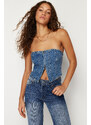 Trendyol Dark Blue Stitch Detail Strapless Denim Bustier