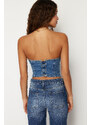 Trendyol Dark Blue Stitch Detail Strapless Denim Bustier