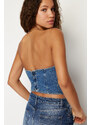 Trendyol Dark Blue Stitch Detail Strapless Denim Bustier