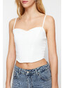 Trendyol White Fitted/Situated Crop Strap Crepe Knitted Bustier