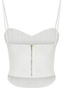 Trendyol White Fitted/Situated Crop Strap Crepe Knitted Bustier