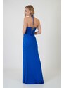 Carmen Sax Neck Slit Sandy Evening Dress