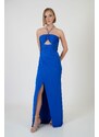 Carmen Sax Neck Slit Sandy Evening Dress