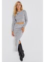 Cool & Sexy Women's Gray Silvery Knitwear Skirt Suit