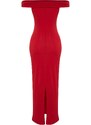 Trendyol Red Maxi Fitted Carmen Collar Flexible Knitted Maxi Dress