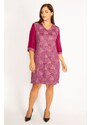 Şans Women's Plus Size Plum Silvery Detailed Sleeves Chiffon Dress