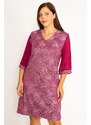 Şans Women's Plus Size Plum Silvery Detailed Sleeves Chiffon Dress