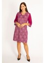 Şans Women's Plus Size Plum Silvery Detailed Sleeves Chiffon Dress