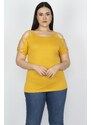 Şans Women's Plus Size Mustard Sleeve Detail Viscose Blouse