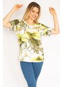 Şans Women's Plus Size Green Cotton Fabric Floral Pattern Blouse