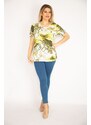 Şans Women's Plus Size Green Cotton Fabric Floral Pattern Blouse