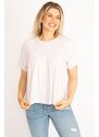 Şans Women's Plus Size Pink Viscose Low-Sleeve Blouse with Shirring on the Chest
