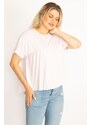 Şans Women's Plus Size Pink Viscose Low-Sleeve Blouse with Shirring on the Chest